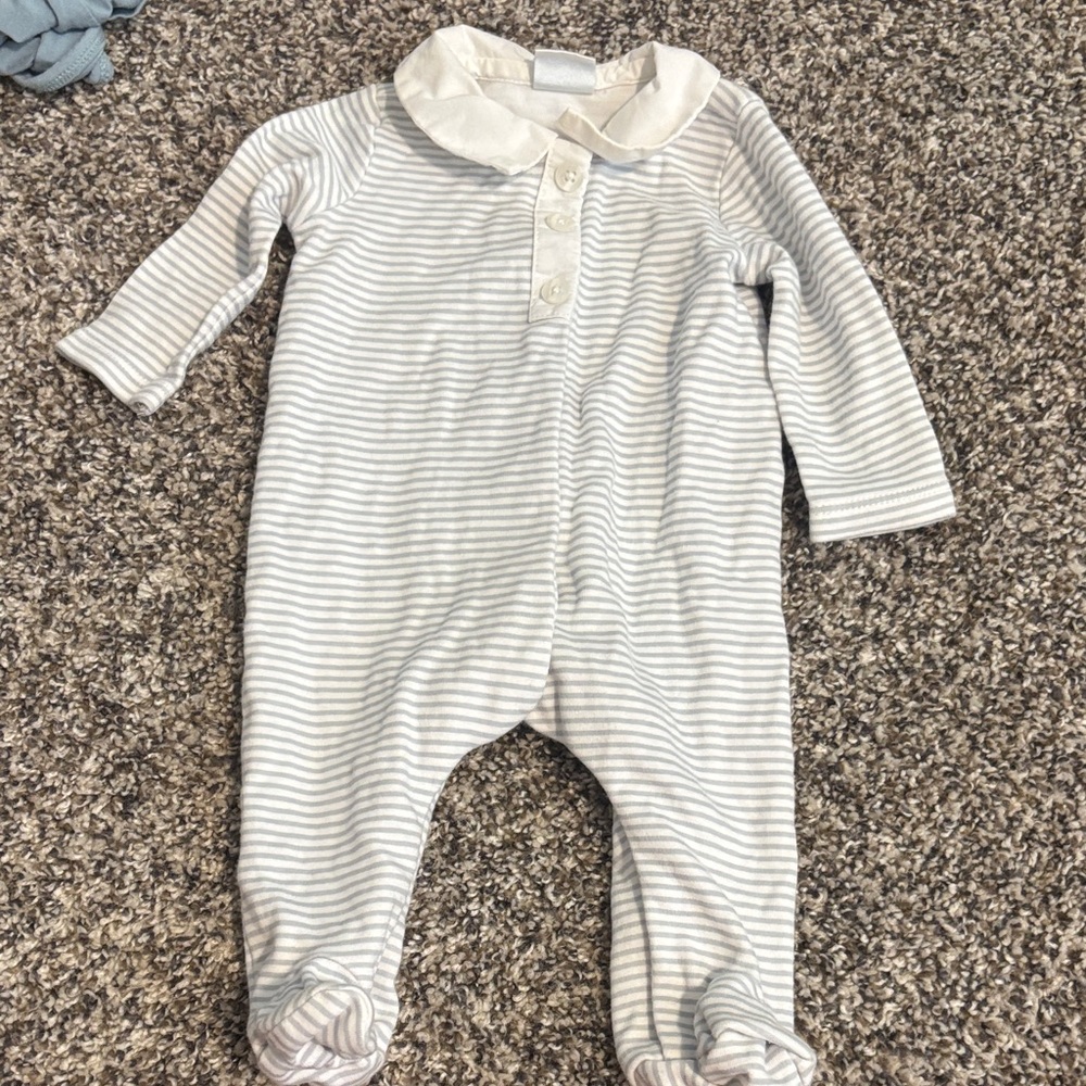 Edgehill Collection Grey & White Striped Baby Footie with Peter Pan Collar